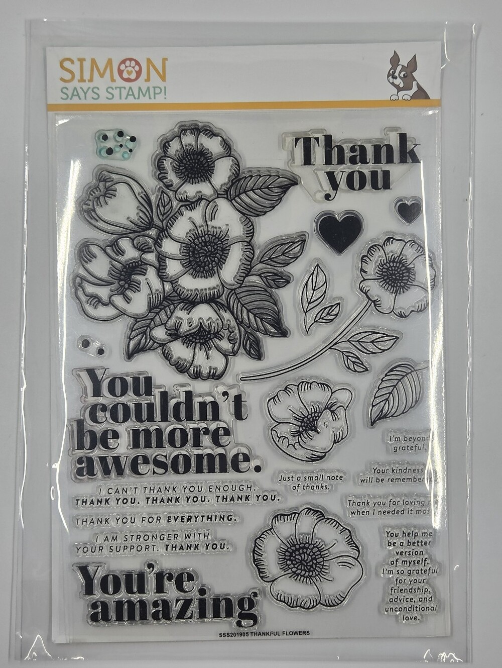 Simon Says Stamp Thankful Flowers Clear Polymer 6x8 Stamp Set sss201905